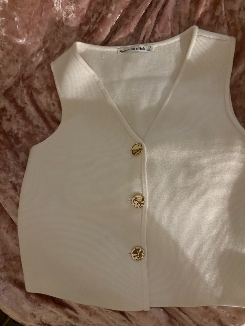 Abercrombie & Fitch Cream Knit Button Vest with Gold Buttons
